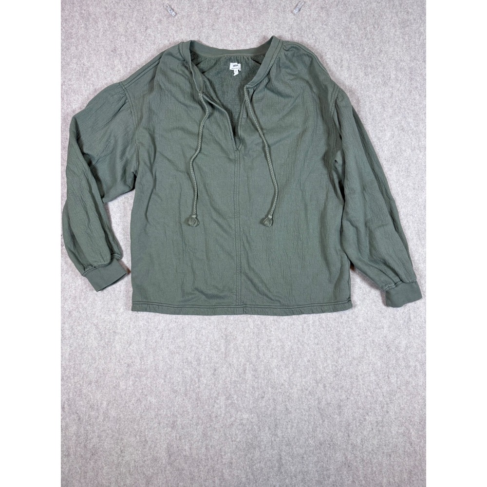 k199. Aerie Boho Crinkle Texture Split‎ Neck Tassel Tie Pullover Top Small
